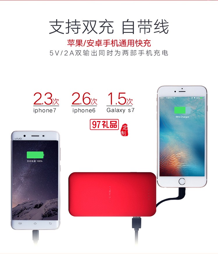 蘋(píng)果手機(jī)專(zhuān)用移動(dòng)電源mipow麥泡超薄沖電寶便攜6s自帶線(xiàn)充電寶