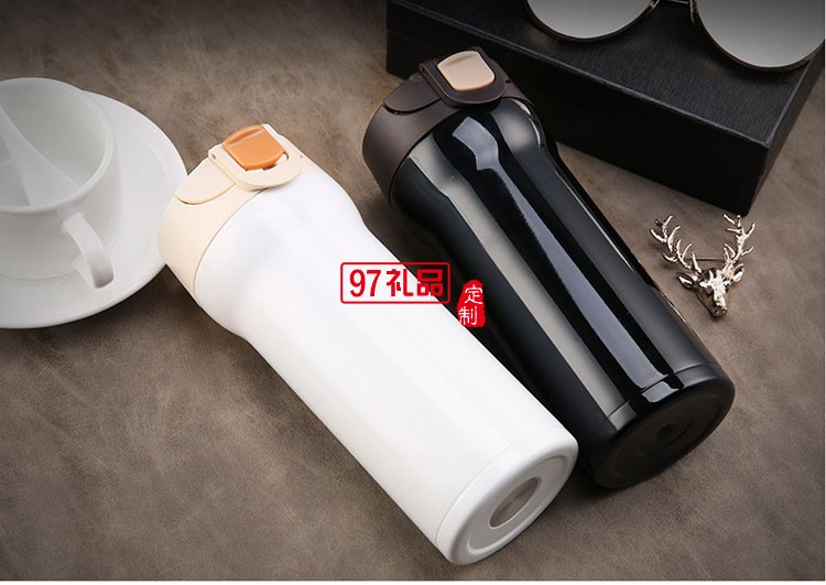 科云定制 鎖扣咖啡杯保溫杯創(chuàng)意水杯子雙層不銹鋼真空禮品杯運(yùn)動水壺