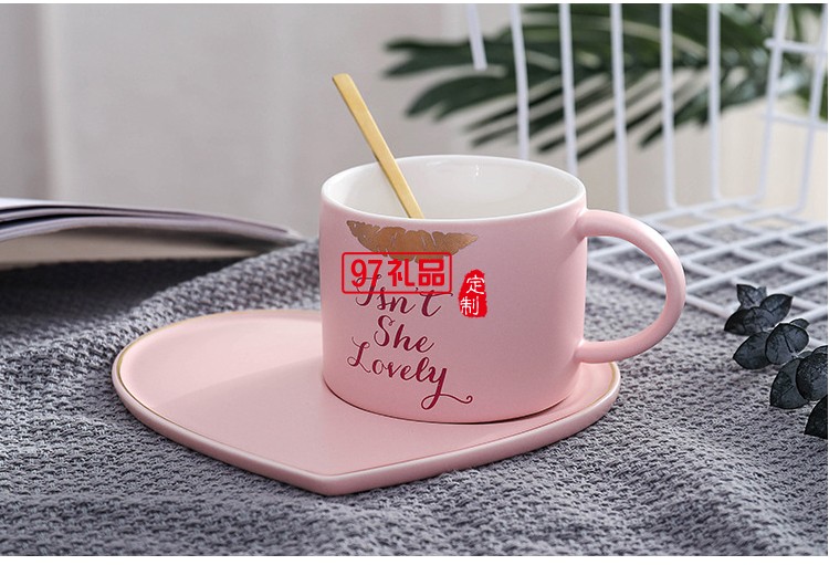 女神愛(ài)心托盤情侶咖啡杯帶勺創(chuàng)意馬克杯水杯