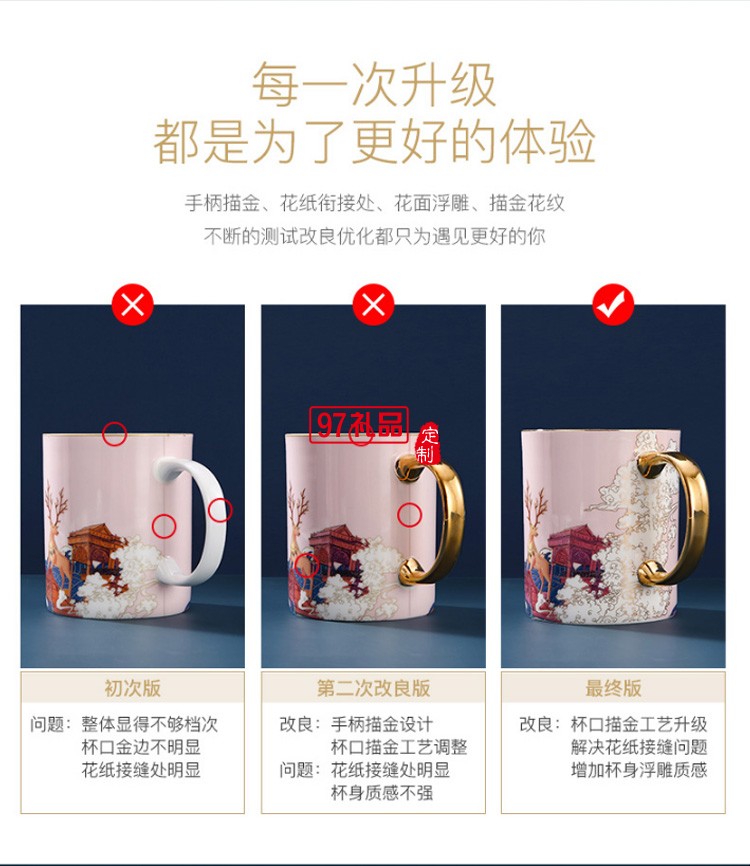 頤和園陶瓷馬克杯情侶杯子一對創(chuàng)意骨瓷喝水杯結婚生日禮盒裝