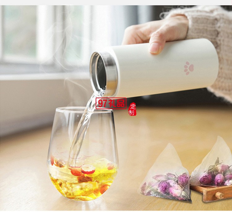 華夏銀行定制時(shí)尚喵喵保溫杯測(cè)溫?cái)?shù)顯304不銹鋼保溫杯禮品杯子定制