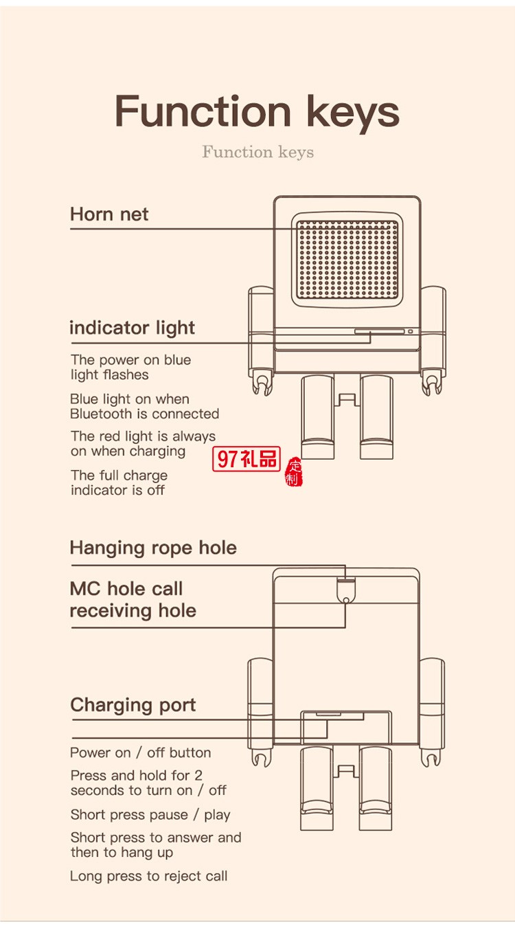  USB充電迷你藍(lán)牙小音箱 復(fù)古機器人音箱定制公司廣告禮品