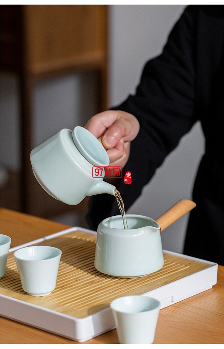 地產銀行禮品茶具套裝青瓷側把壺套裝保險商務伴手禮品LOGO