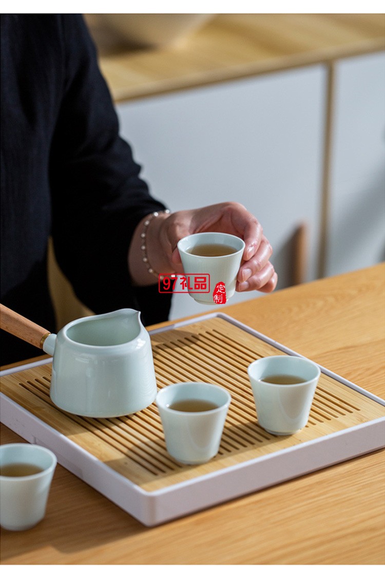 地產銀行禮品茶具套裝青瓷側把壺套裝保險商務伴手禮品LOGO